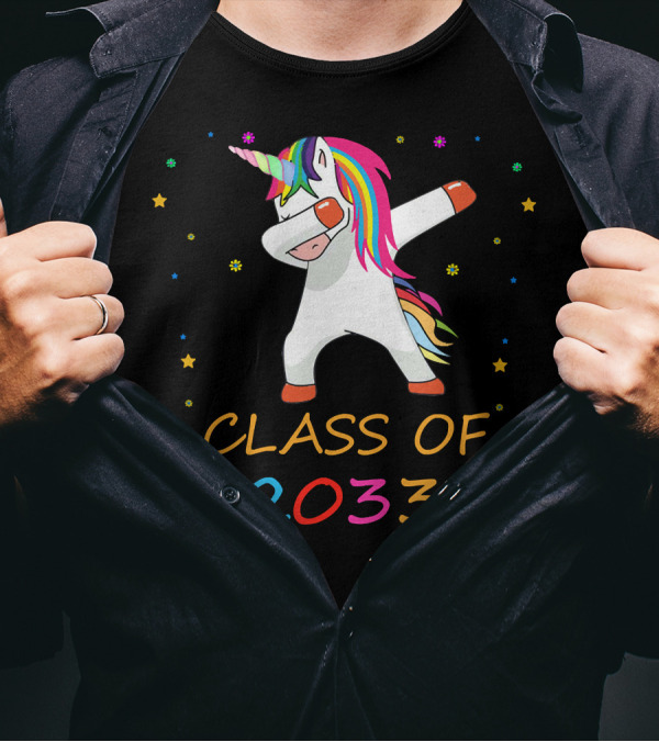 Class Of 2033 Unicorn Dabbing With Colorful Stars T-Shirt