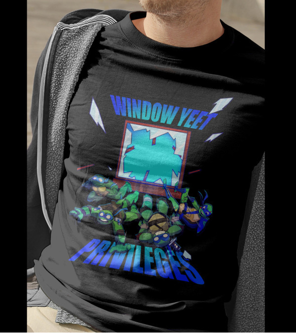 Window Yeet Privileges Ninja Turtles Action Scene T-Shirt