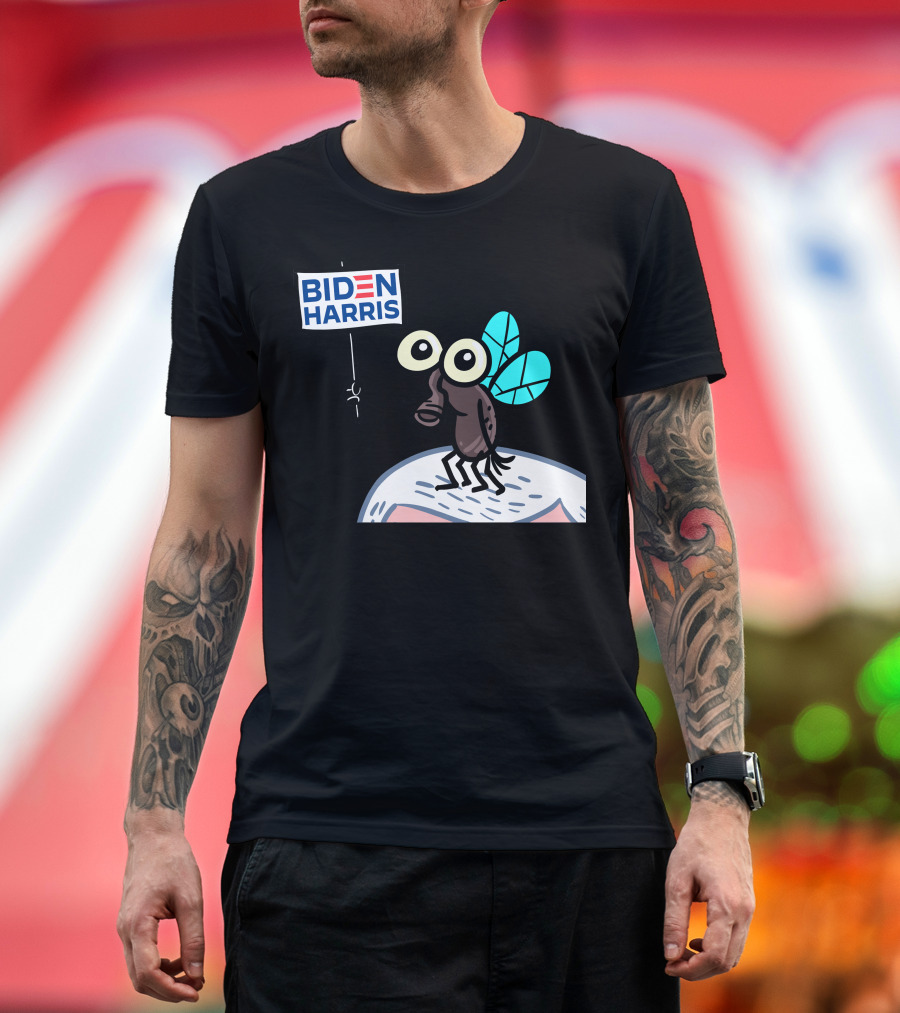 Flies4Biden Cartoon Fly Holding Biden Harris Sign T-Shirt