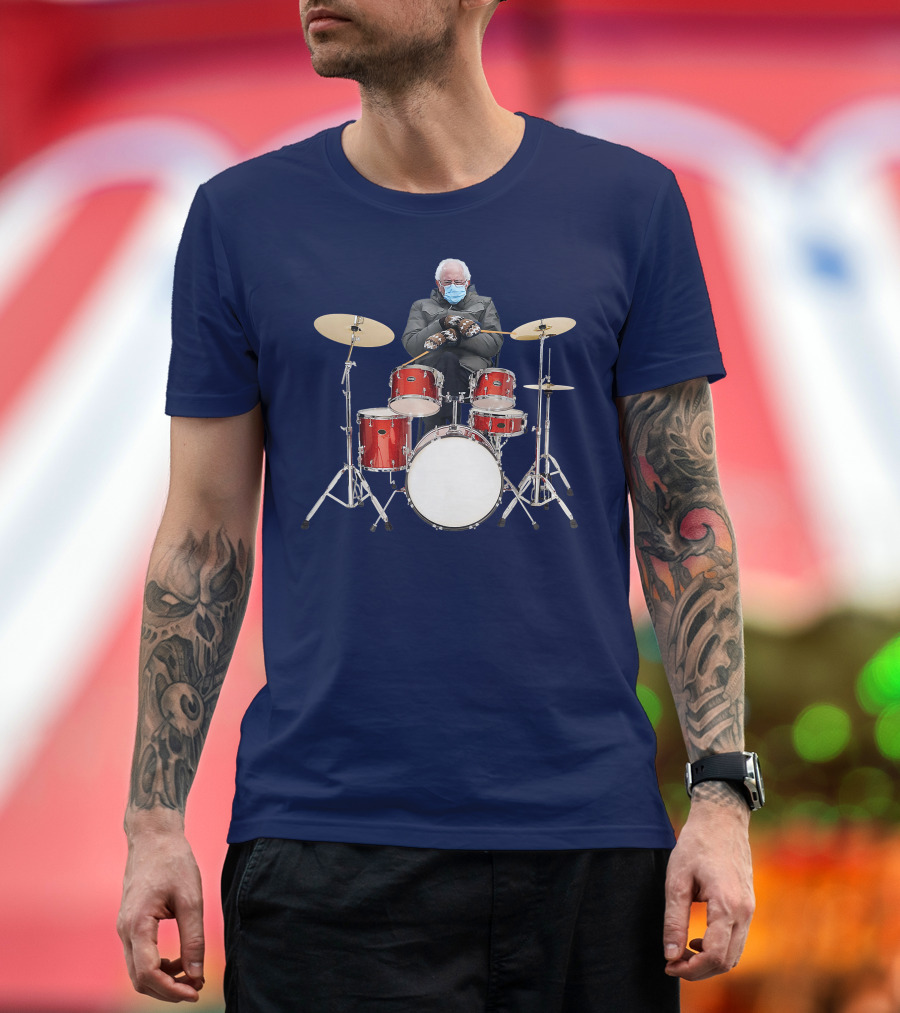 Funny Bernie Sanders Drum Mittens Sitting Playful Meme T-Shirt
