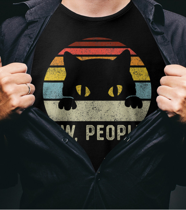 Ew People Cat Anti Social Introvert Vintage Retro Sunset T-Shirt
