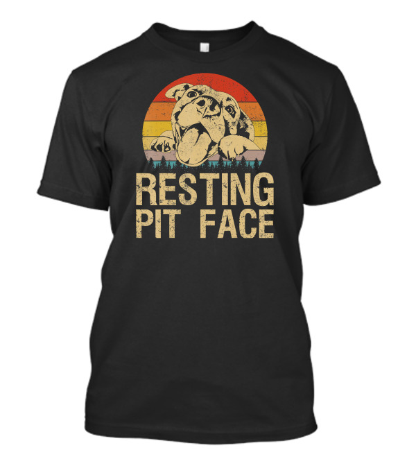Resting Pit Face Pitbull Lovers Retro Sunset Style Vintage Dog T-Shirt