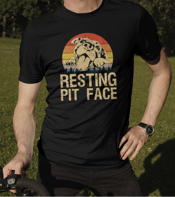 Resting Pit Face Pitbull Lovers Retro Sunset Style Vintage Dog T-Shirt