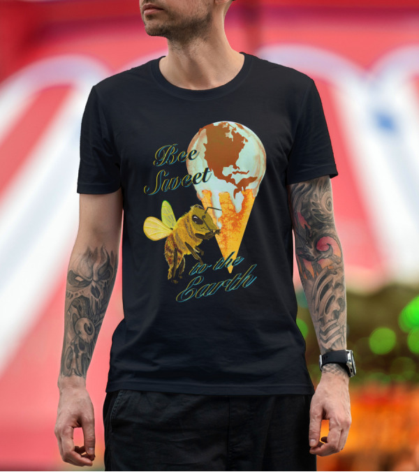 Premium T-Shirt: Bee Sweet to the Earth Melting Ice Cream Cone with Bee and Planet Earth T-Shirt Bee Sweet to the Earth Melting Ice Cream Cone with Bee and Planet Earth T-Shirt