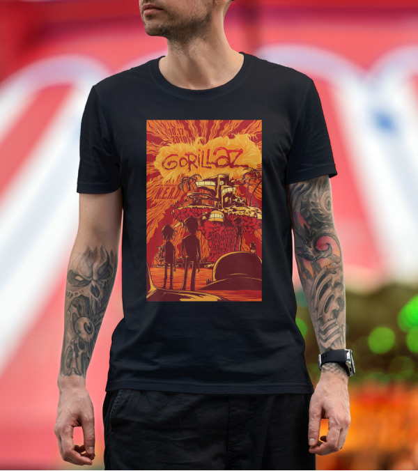 Premium T-Shirt: Gorillaz Featuring N.E.R.D. 10.27.2010 Explosion Island House T-Shirt Gorillaz Featuring N.E.R.D. 10.27.2010 Explosion Island House T-Shirt