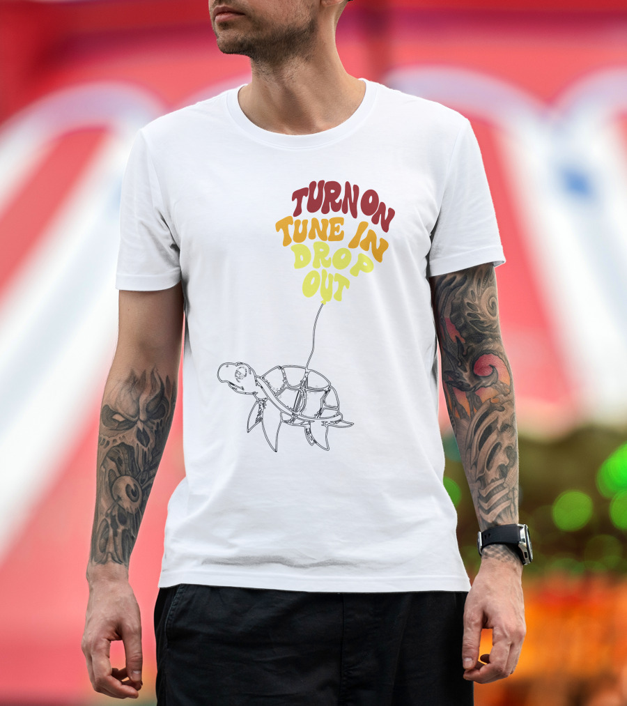 Turtlethy Leary Turn On Tune In Drop Out White on Black Essential T-Shirt