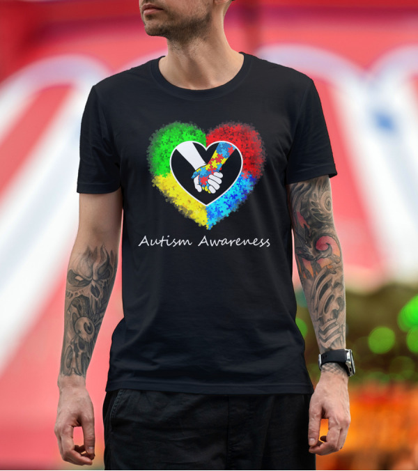 Premium T-Shirt: Autism Awareness Puzzle Heart Hands Collaboration T-Shirt Autism Awareness Puzzle Heart Hands Collaboration T-Shirt