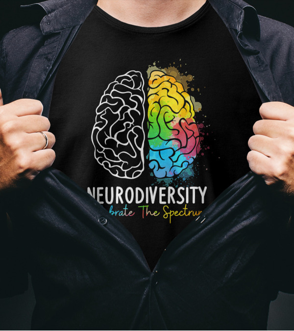 Neurodiversity Celebrate The Spectrum Autism Spectrum ASD ADHD Rainbow Brain T-Shirt