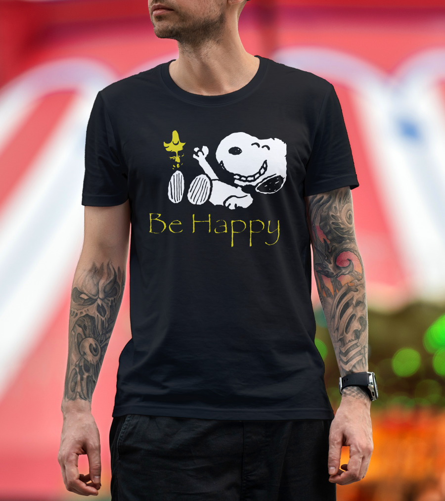 Be Happy Snoopy and Woodstock Relaxing Scene T-Shirt
