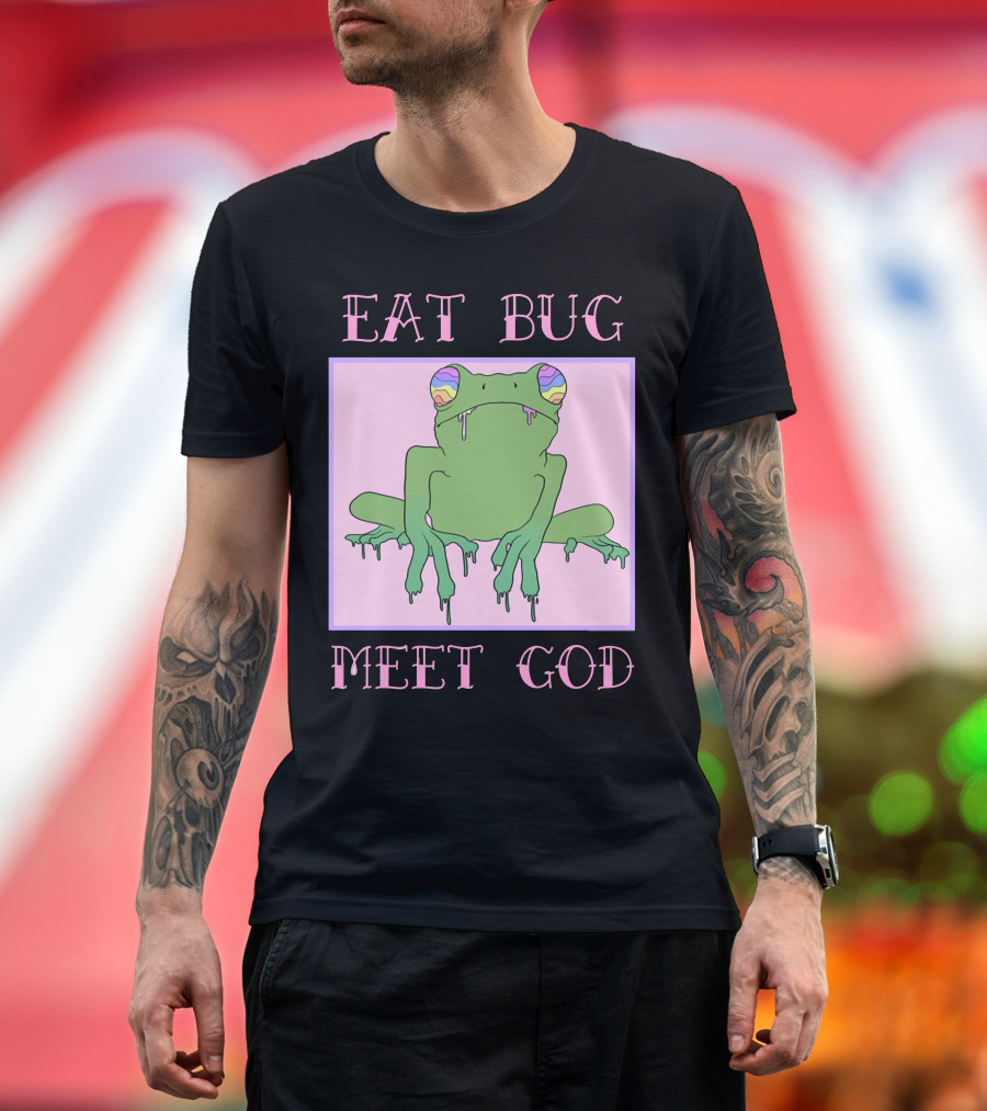EAT BUG MEET GOD Psychedelic Frog Dripping Eyes T-Shirt
