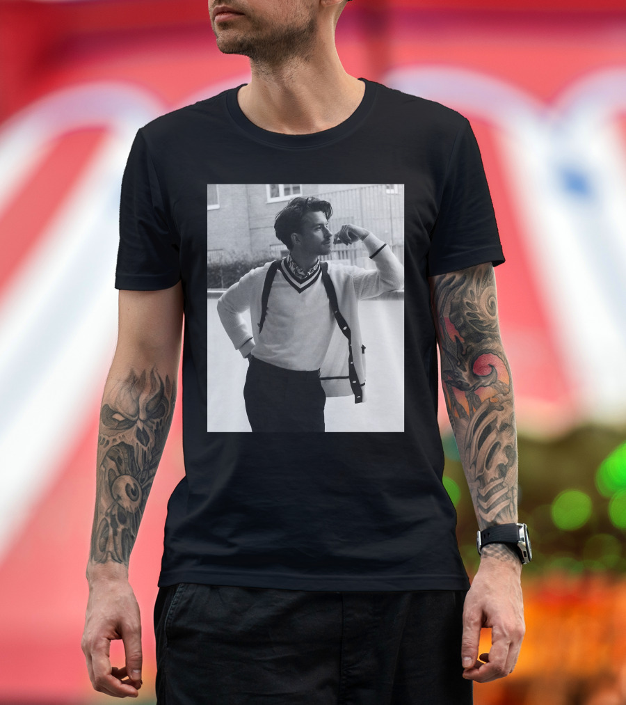 Jonathan Bailey Sophisticated Black and White Cardigan Pose T-Shirt