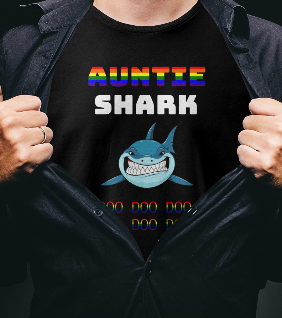 Auntie Shark Doo Doo Doo Colorful Text Rainbow Shark T-Shirt