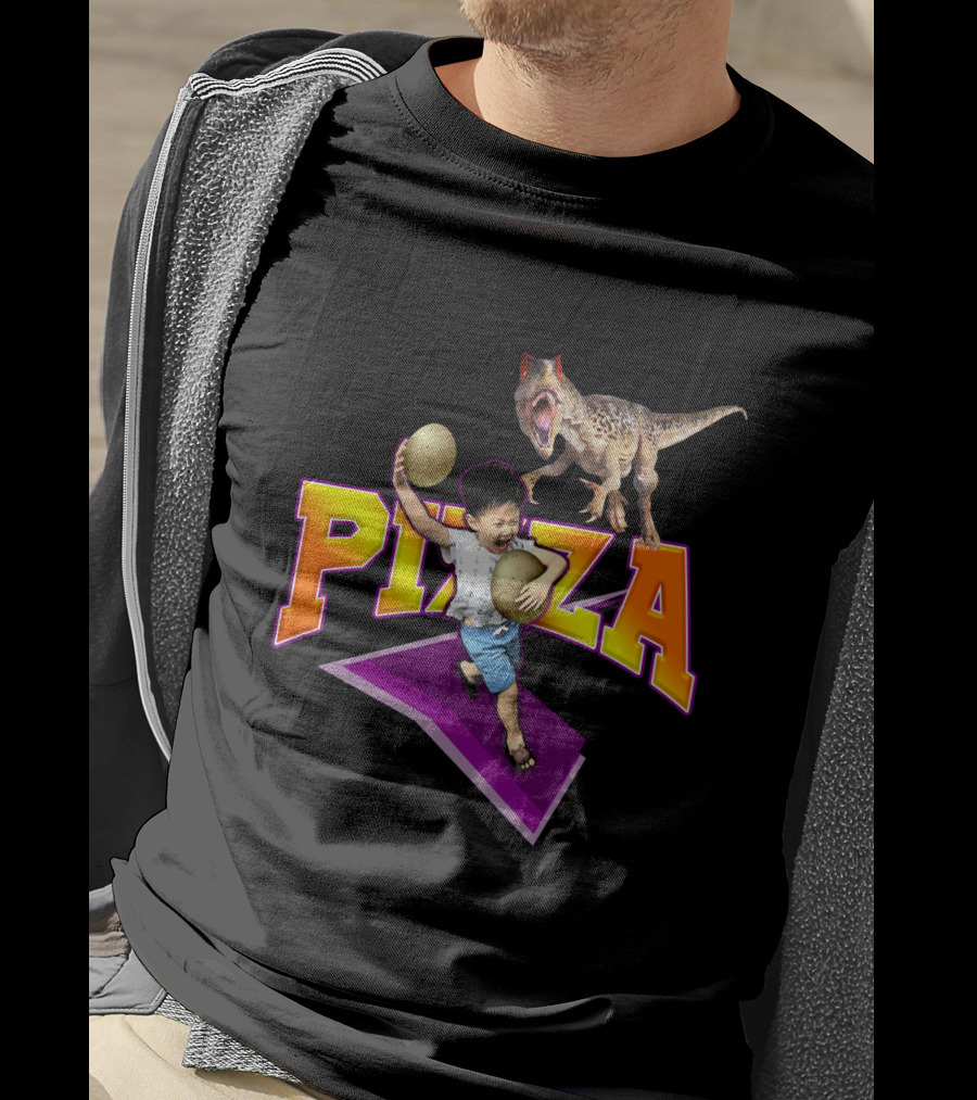 Pizza Dinosaur Adventure: The Running Child With Eggs T-Shirt