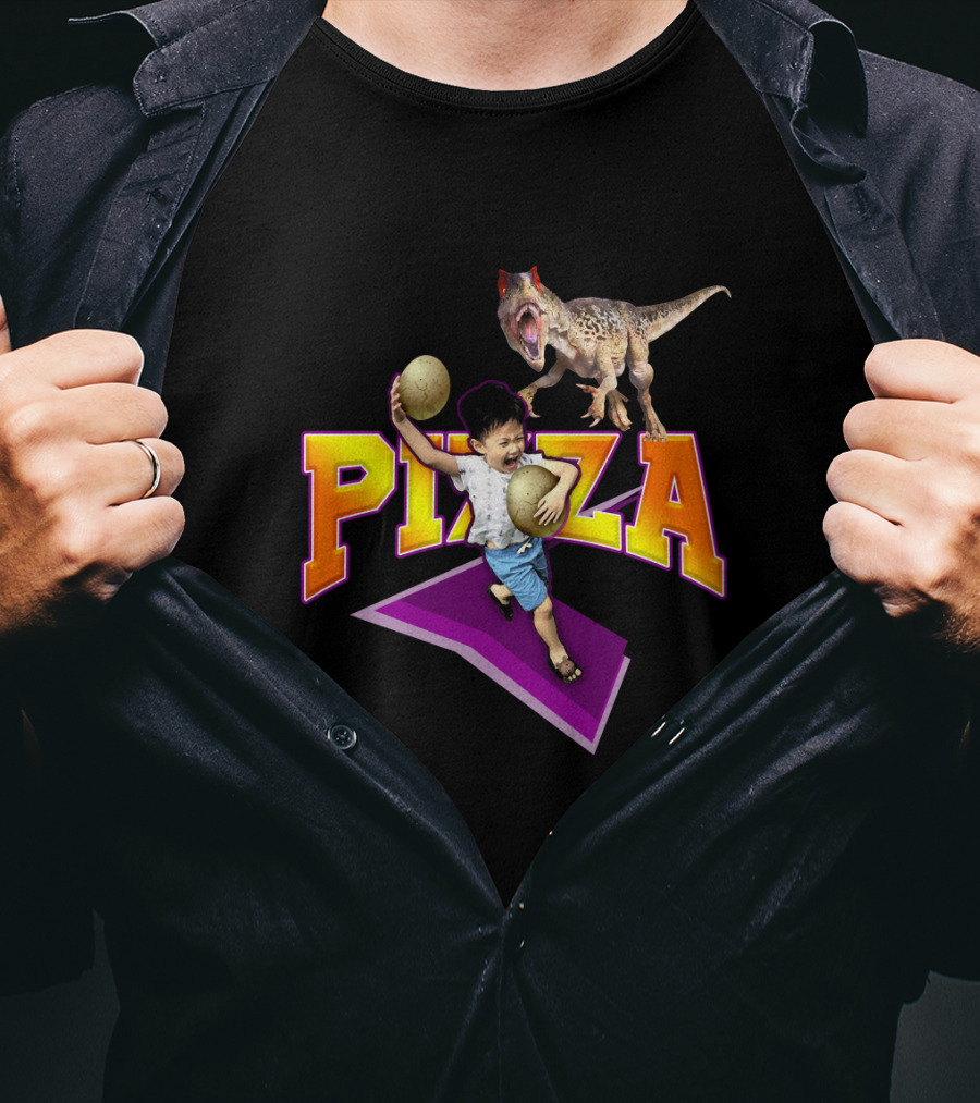 Pizza Dinosaur Adventure: The Running Child With Eggs T-Shirt
