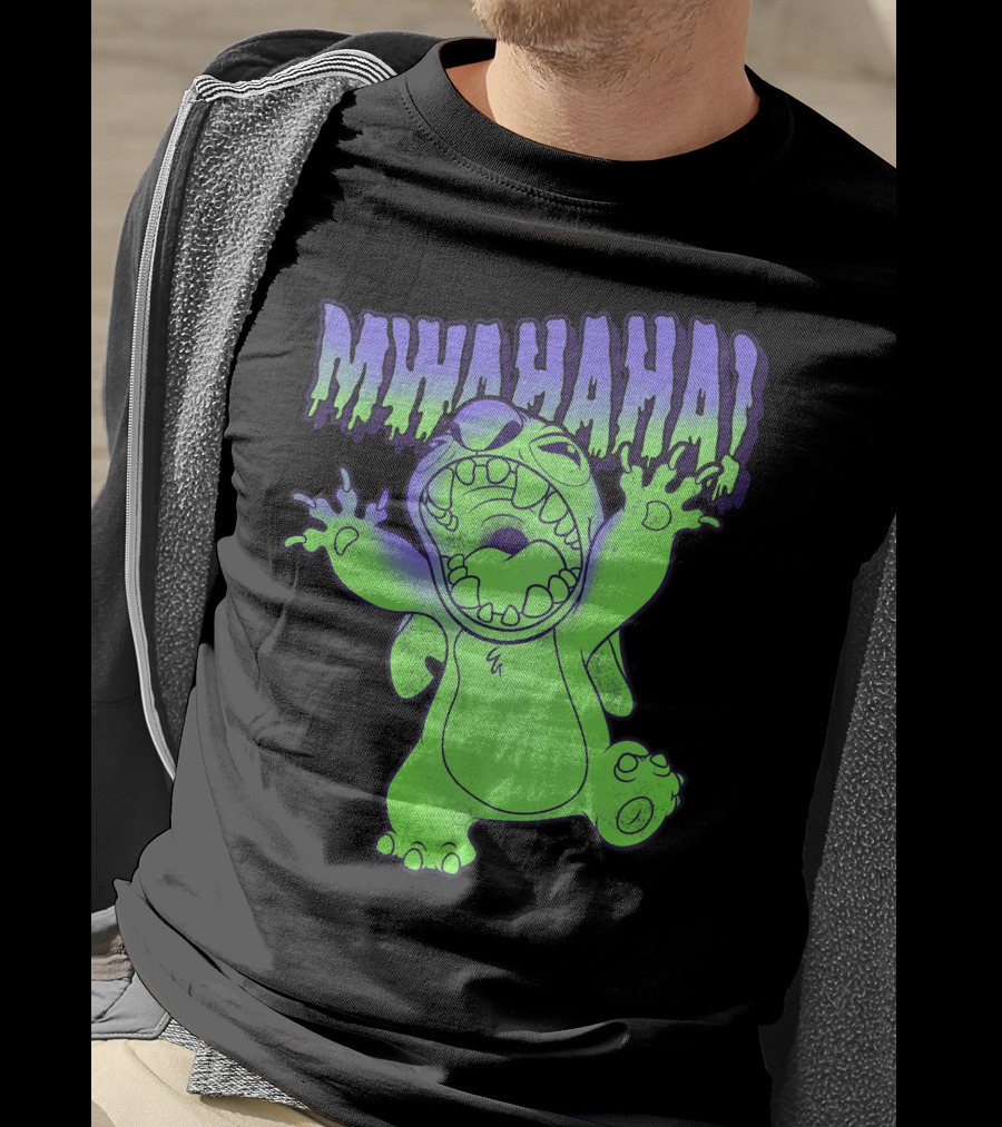 Disney Stitch Halloween Mwahaha Green Glow T-Shirt