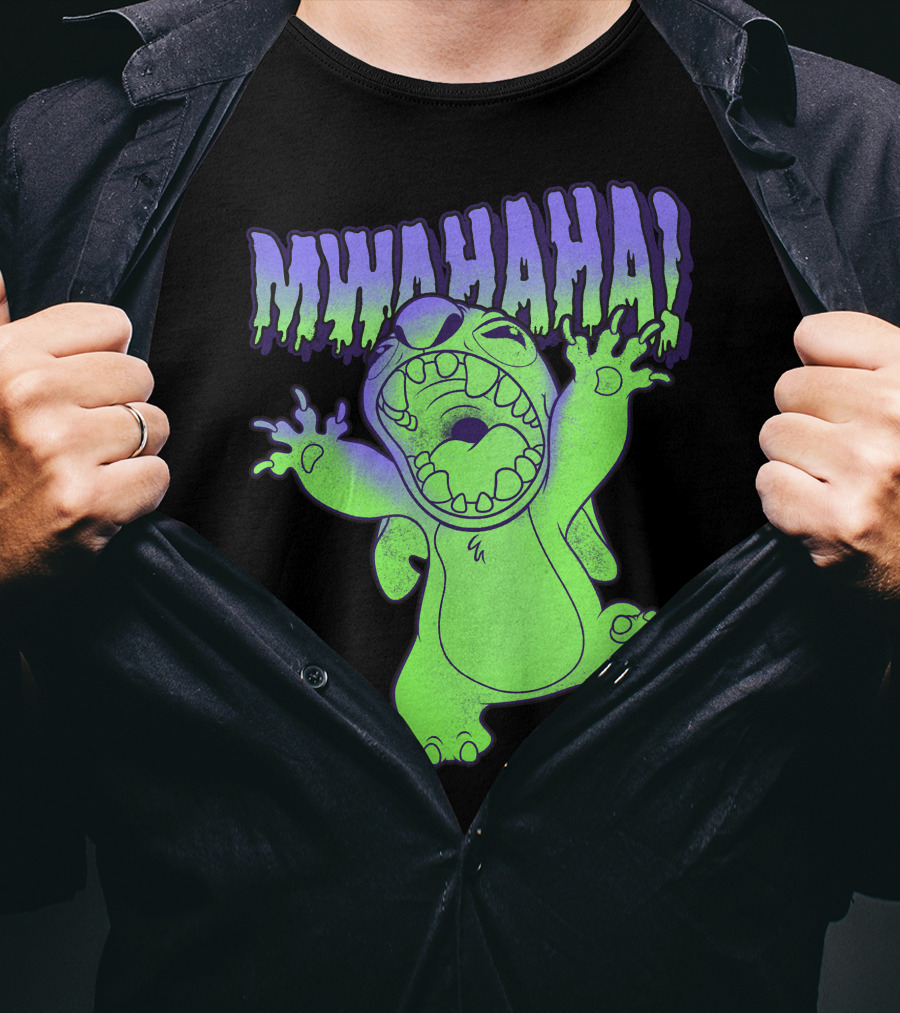 Disney Stitch Halloween Mwahaha Green Glow T-Shirt