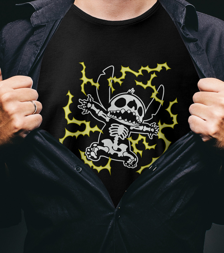 Disney Stitch Skeleton Halloween Electric Glow T-Shirt