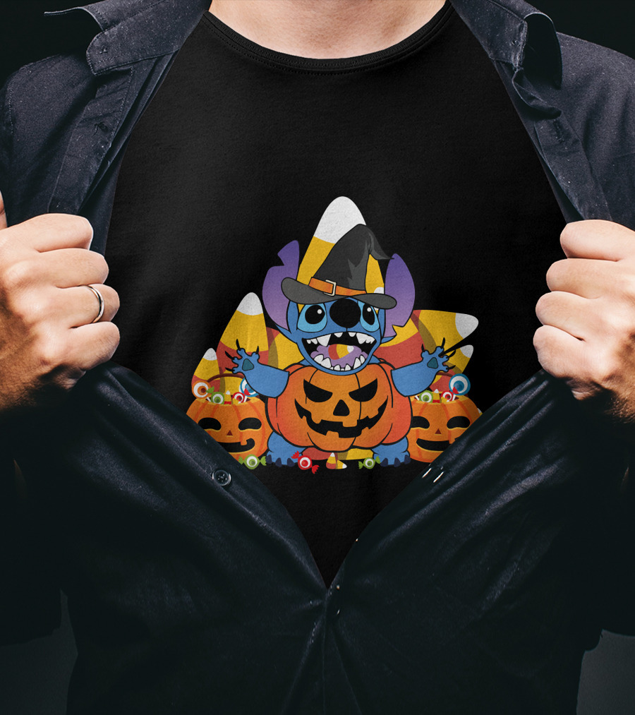 Stitch Halloween Candy Corn Pumpkins T-Shirt