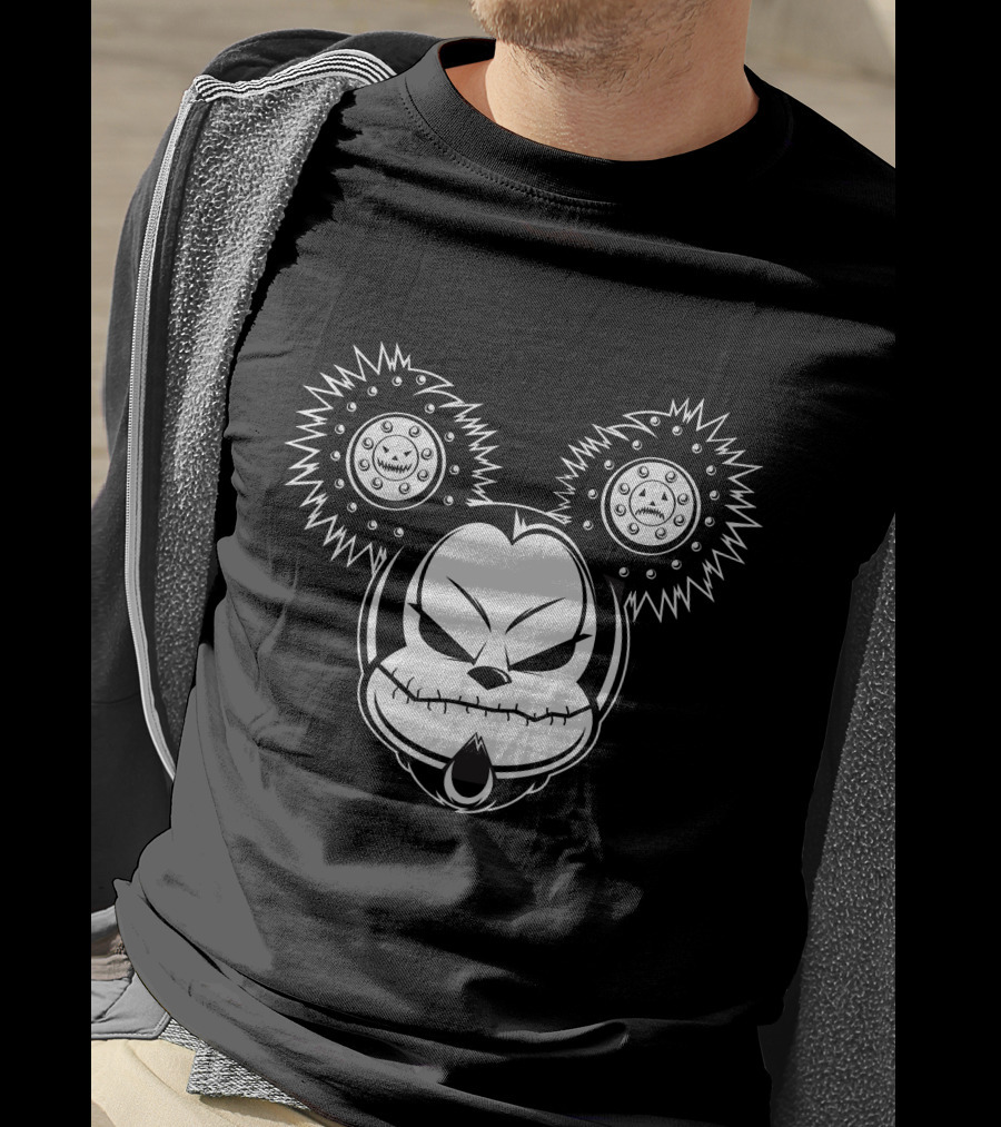 Cool Evil Mickey Gothic Cartoon Style Horror Face T-Shirt