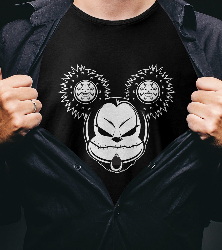 Cool Evil Mickey Gothic Cartoon Style Horror Face T-Shirt