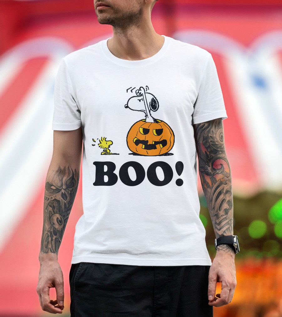 Snoopy Woodstock Halloween Pumpkin BOO T-Shirt