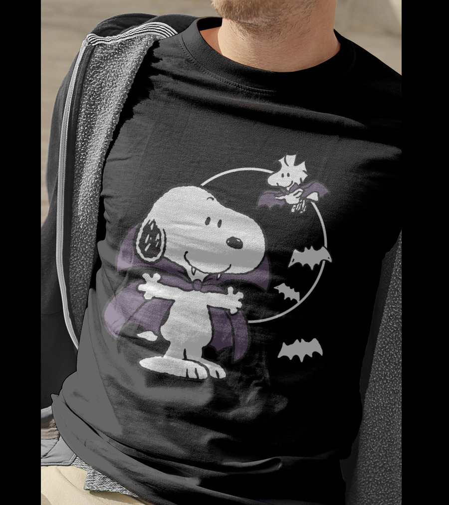 Snoopy Halloween Vampire With Flying Bats T-Shirt