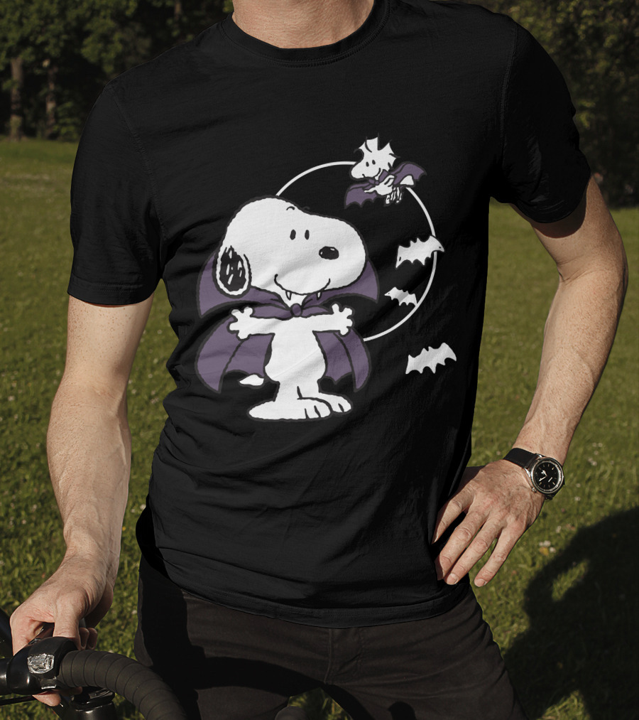 Snoopy Halloween Vampire With Flying Bats T-Shirt