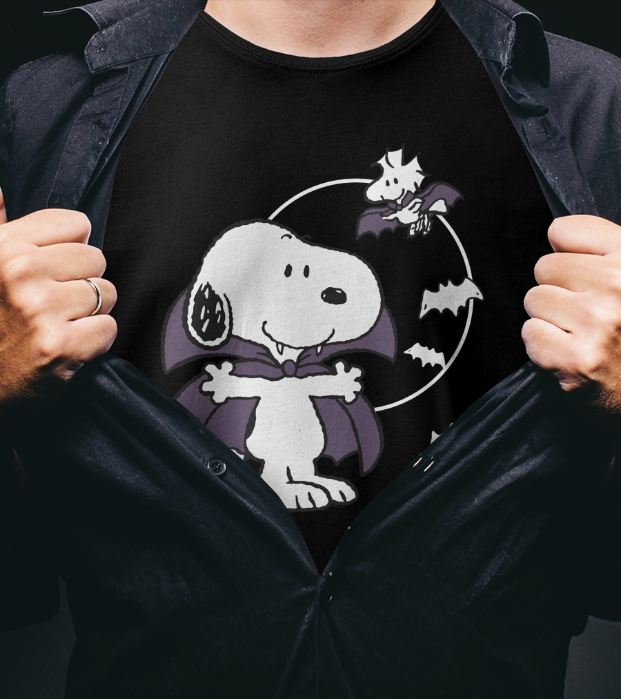 Snoopy Halloween Vampire With Flying Bats T-Shirt