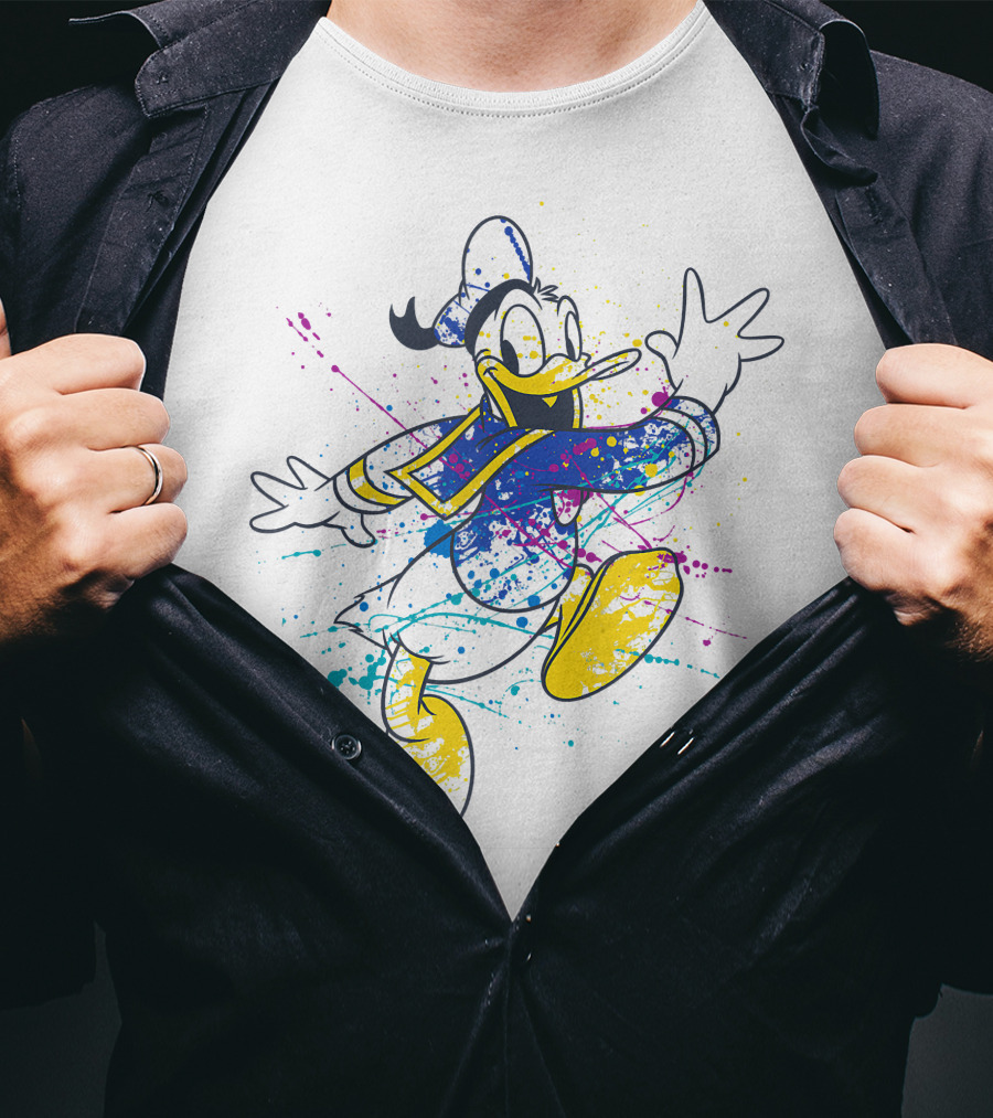 Disney Donald Duck Colorful Paint Splatter T-Shirt