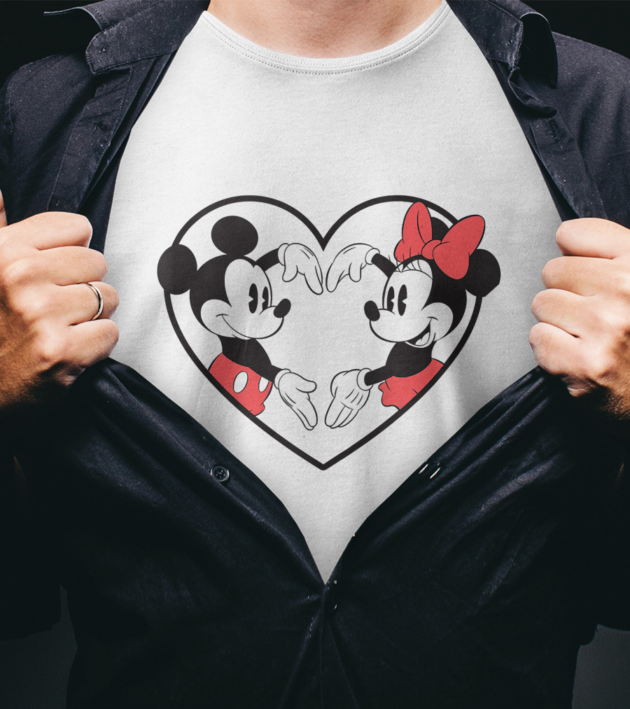 Mickey Minnie Heart Hands Love Gesture Iconic Couple T-Shirt