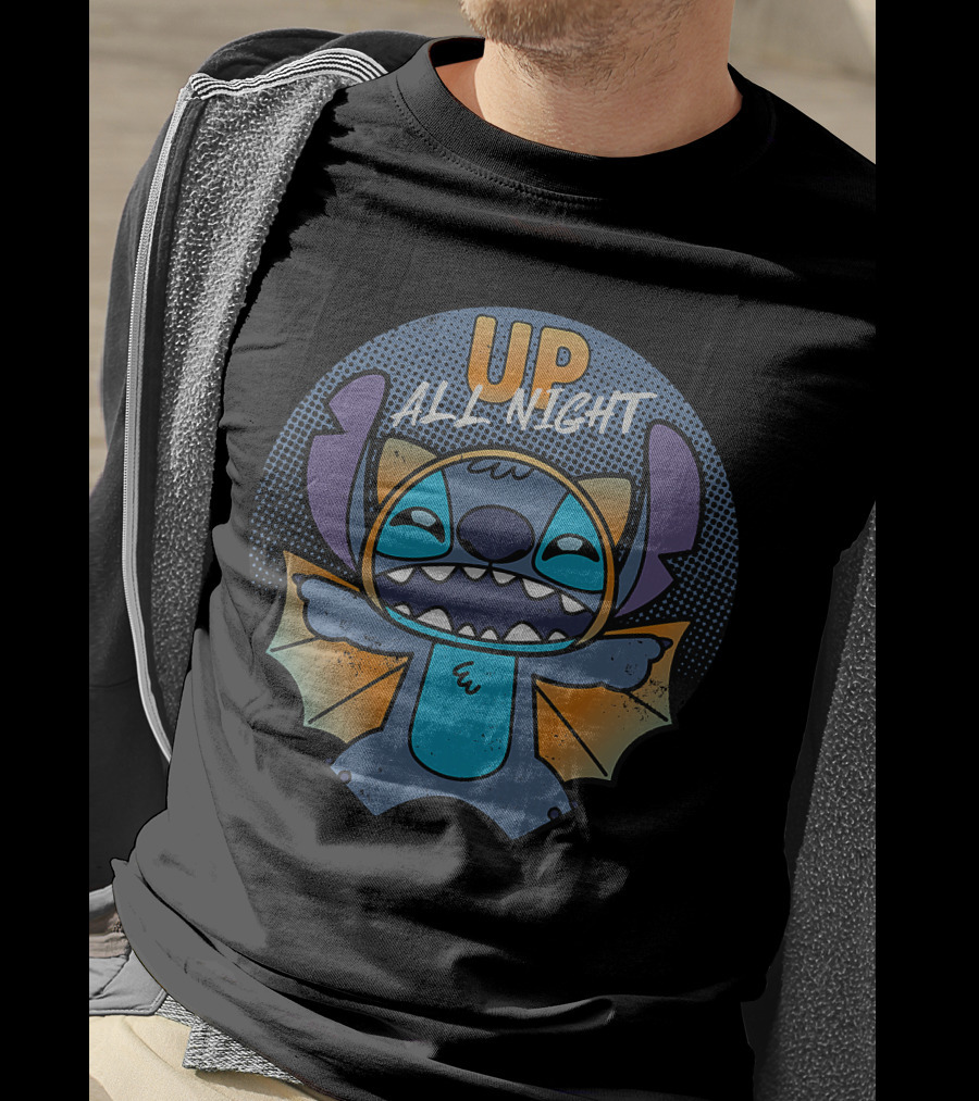 Up All Night Stitch Halloween Bat T-Shirt