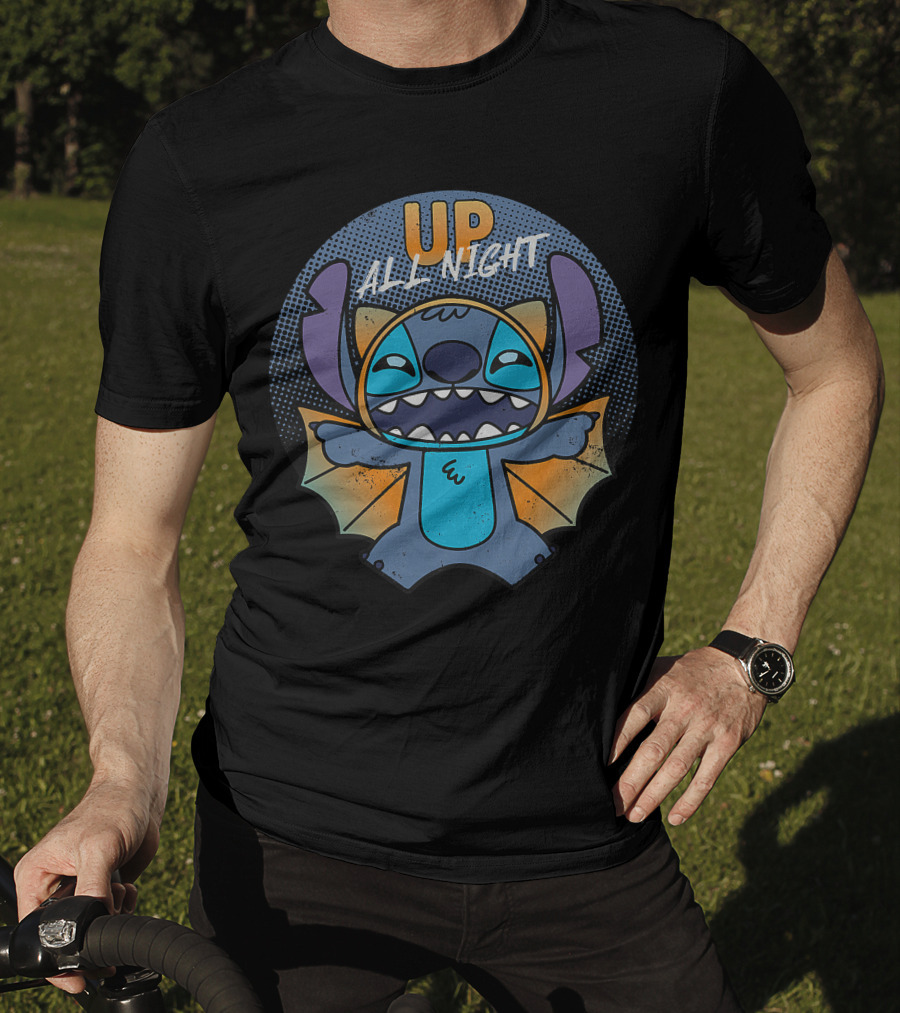 Up All Night Stitch Halloween Bat T-Shirt