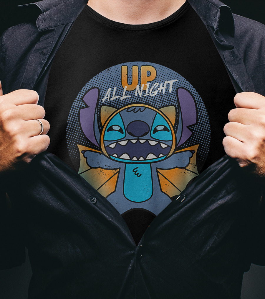 Up All Night Stitch Halloween Bat T-Shirt