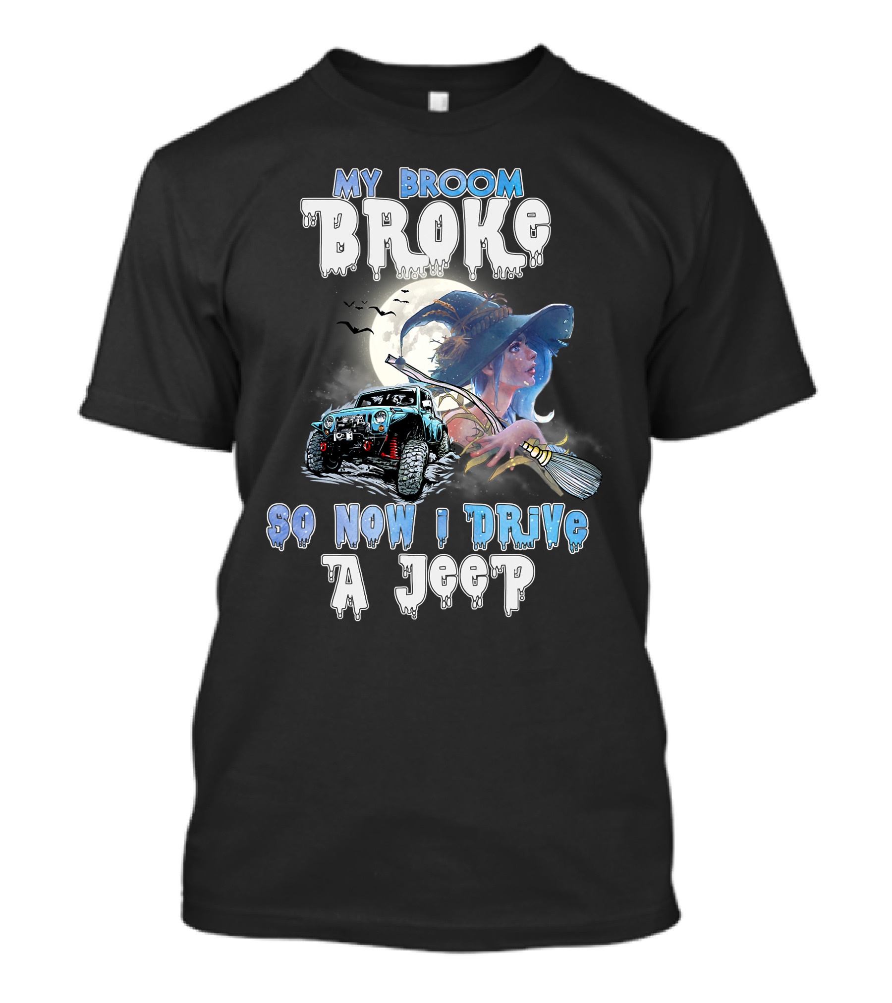 My Broom Broke Witch And Jeep Adventure With Moon And Bats T-Shirt