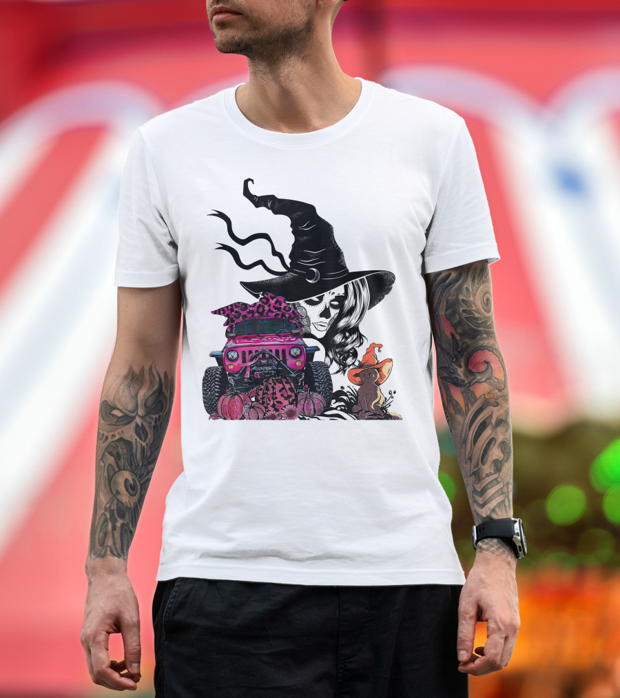 My Broom Broke Now I Drive A Black Jeep With Witch Hat and Halloween Cat T-Shirt