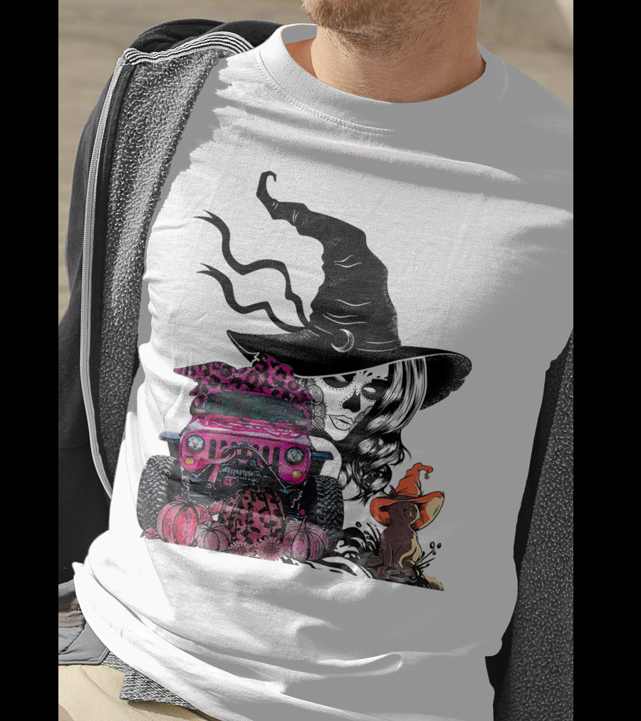 My Broom Broke Now I Drive A Black Jeep With Witch Hat And Halloween Cat T-Shirt