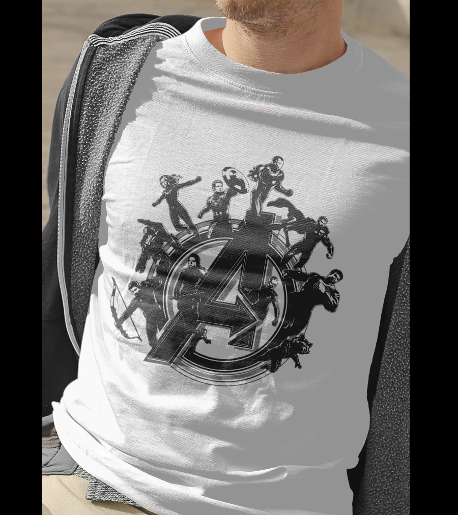 Marvel Avengers Endgame Flying Heroes Emblem With Iconic Characters T-Shirt