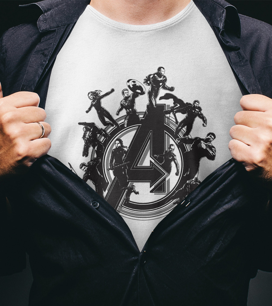 Marvel Avengers Endgame Flying Heroes Emblem With Iconic Characters T-Shirt