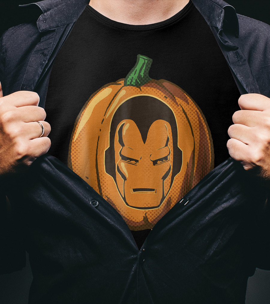 Iron Man Face Carved Halloween Pumpkin T-Shirt