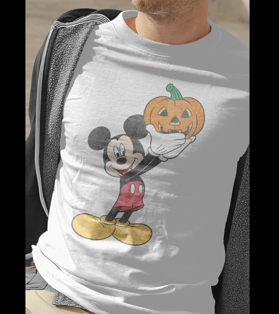 Mickey Mouse Holding Halloween Pumpkin T-Shirt
