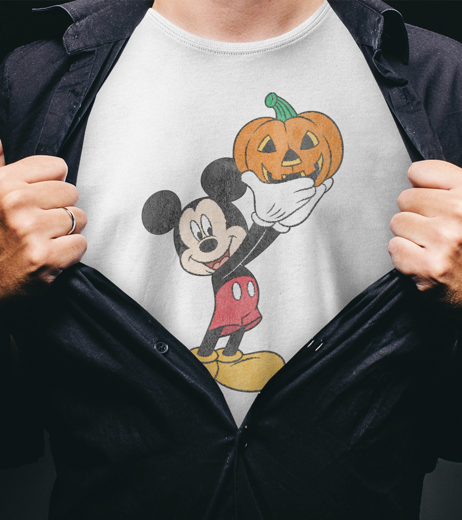 Mickey Mouse Holding Halloween Pumpkin T-Shirt