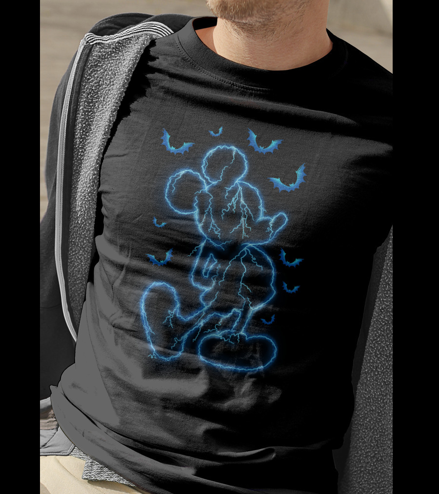 Mickey Lightning Halloween Electric Blue Bat T-Shirt