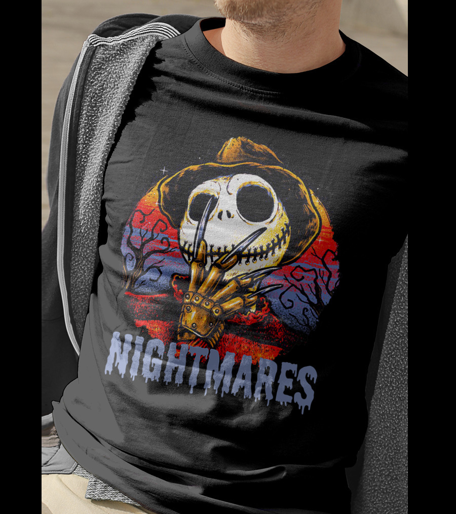 Nightmares Halloween Skull Claws Creepy Tree Sunset T-Shirt