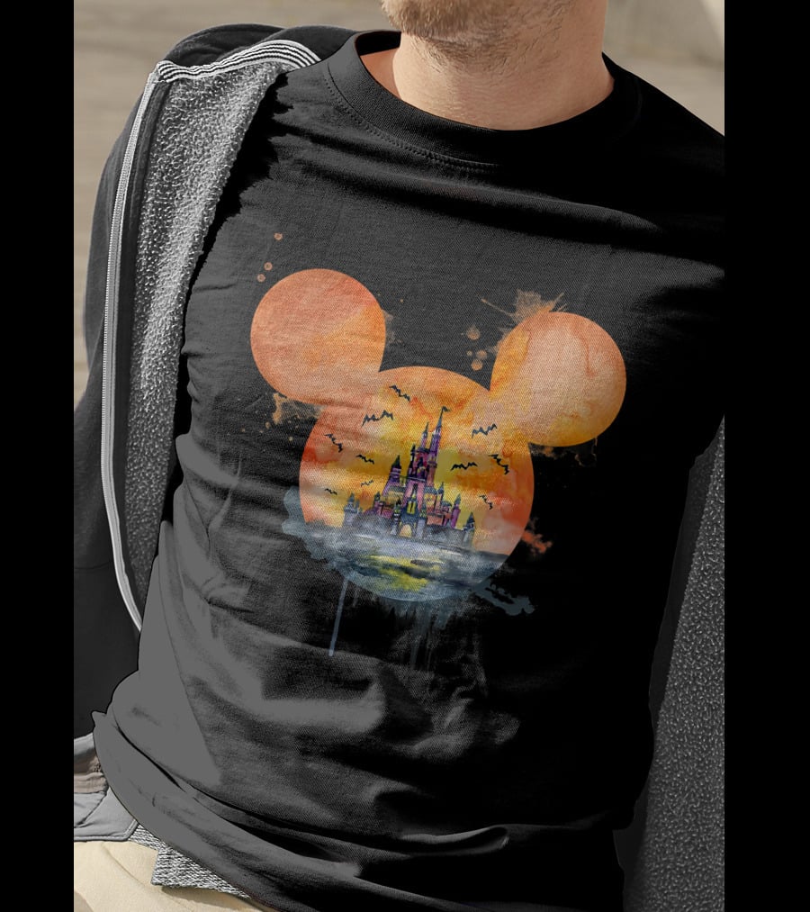 Mickey Ears Halloween Castle With Bats T-Shirt