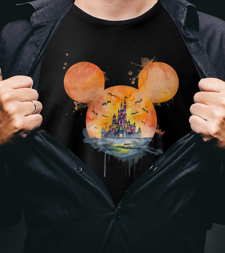 Mickey Ears Halloween Castle With Bats T-Shirt