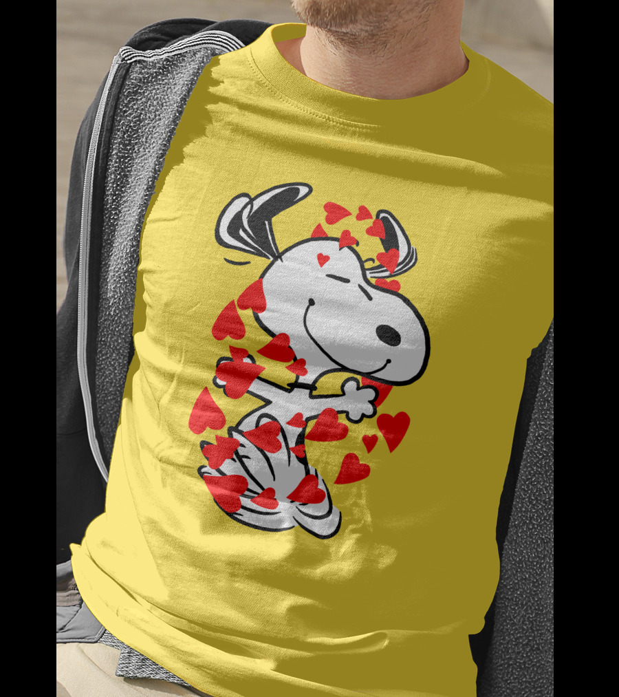 Snoopy Surrounded By Red Hearts Hugging Blissfully T-Shirt