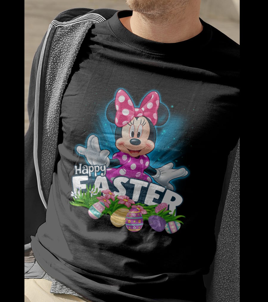 Minnie Mouse Happy Easter With Colorful Eggs And Flowers T-Shirt