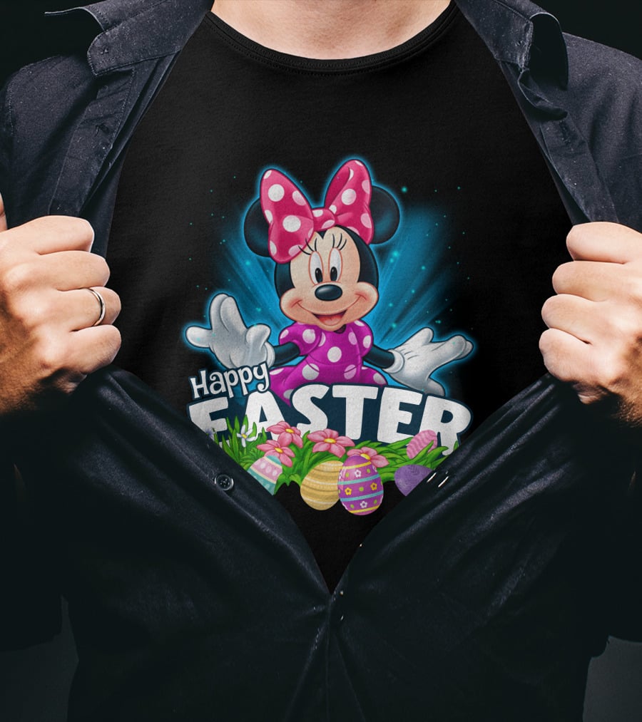 Minnie Mouse Happy Easter With Colorful Eggs And Flowers T-Shirt