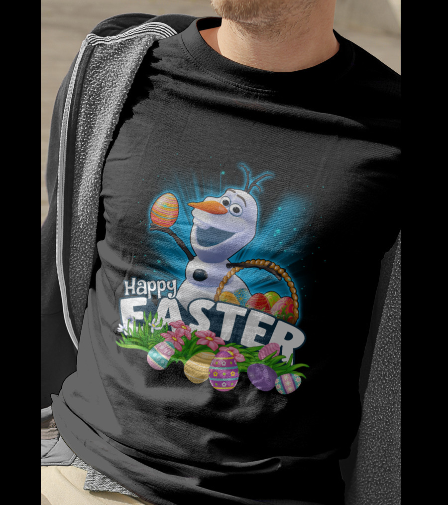 Happy Easter Snowman Eggs Basket And Flowers T-Shirt