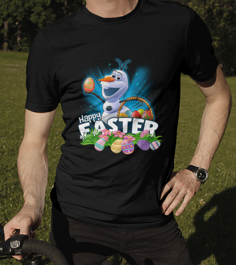 Happy Easter Snowman Eggs Basket And Flowers T-Shirt